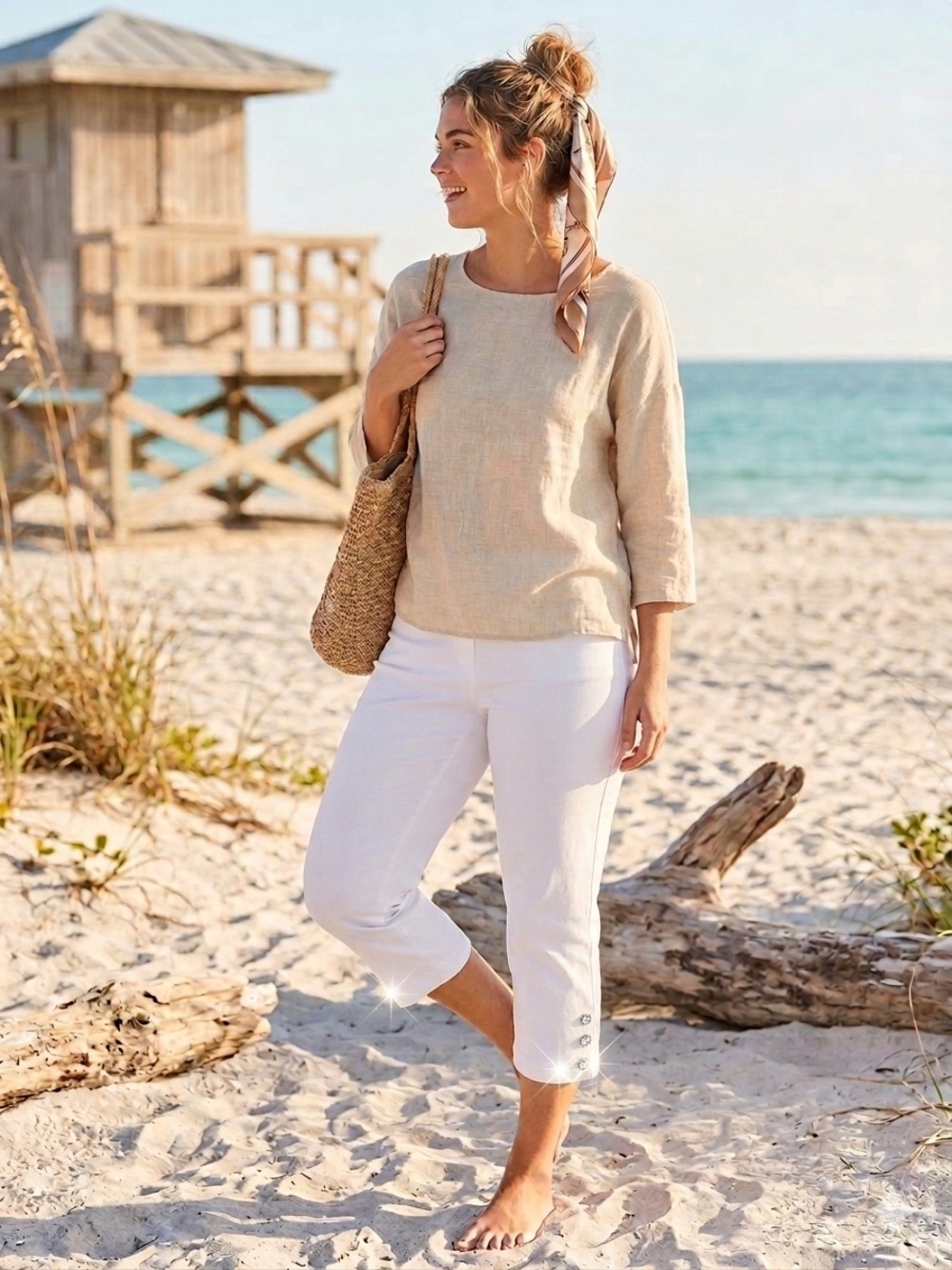Counterparts White Stretch Crop Pants | Size 10 | Classic Pull-On Career/Resort